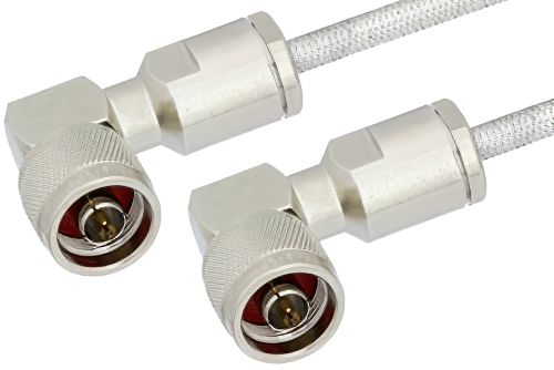 N Male Right Angle to N Male Right Angle Cable 60 Inch Length Using PE-SR401FL Coax