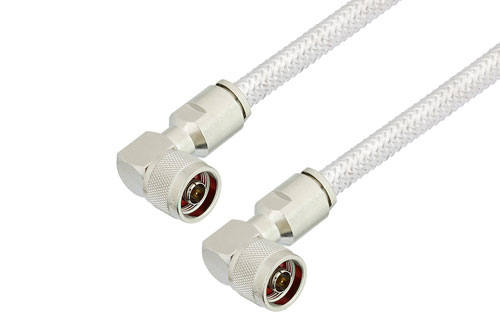 N Male Right Angle to N Male Right Angle Cable Using PE-SR401FL Coax with 180 Deg. Clock, LF Solder