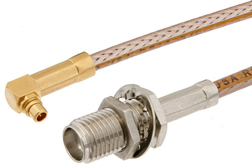 SMA Female Bulkhead to MMCX Plug Right Angle Cable 48 Inch Length Using RG316 Coax