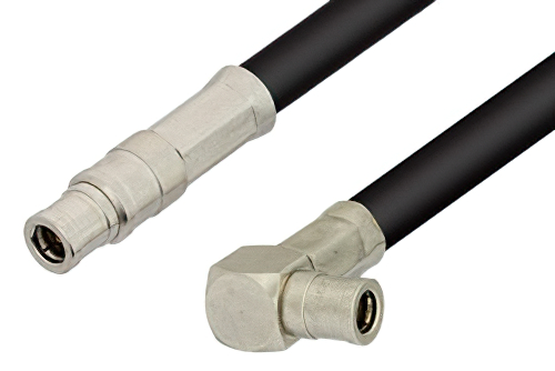 75 Ohm Mini SMB Plug to 75 Ohm Mini SMB Plug Right Angle Cable 60 Inch Length Using 75 Ohm RG59 Coax