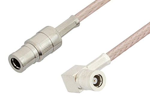 75 Ohm Mini SMB Plug to 75 Ohm Mini SMB Plug Right Angle Cable 60 Inch Length Using 75 Ohm RG179 Coax