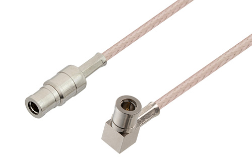 75 Ohm Mini SMB Plug to 75 Ohm Mini SMB Plug Right Angle Cable 48 Inch Length Using 75 Ohm RG179 Coax, RoHS