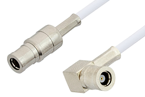 75 Ohm Mini SMB Plug to 75 Ohm Mini SMB Plug Right Angle Cable 36 Inch Length Using 75 Ohm RG187 Coax