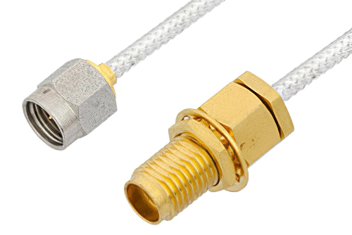 2.92mm Male to 2.92mm Female Bulkhead Cable 18 Inch Length Using PE-SR405FL Coax, LF Solder, RoHS
