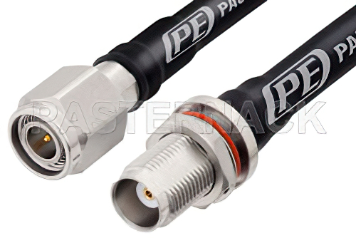 TNC Male to TNC Female Bulkhead Low Loss Test Cable 12 Inch Length Using PE-P142LL Coax, RoHS