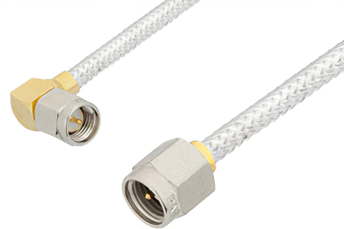 SMA Male to SMA Male Right Angle Cable Using PE-SR402FL Coax, RoHS