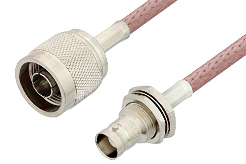 N Male to BNC Female Bulkhead Cable 12 Inch Length Using RG400 Coax
