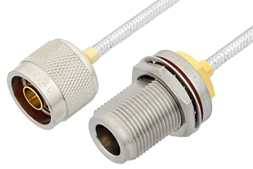 N Male to N Female Bulkhead Cable 18 Inch Length Using PE-SR402FL Coax, RoHS