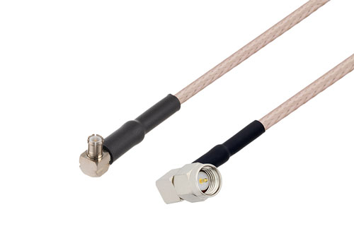 MCX Plug Right Angle to SMA Male Right Angle Cable Using RG316-DS Coax with HeatShrink, LF Solder