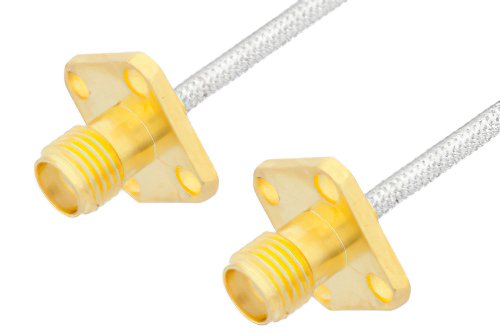 SMA Female 4 Hole Flange to SMA Female 4 Hole Flange Cable 18 Inch Length Using PE-SR405FL Coax