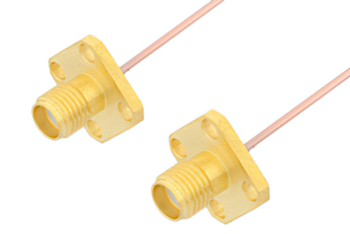 SMA Female 4 Hole Flange to SMA Female 4 Hole Flange Cable 6 Inch Length Using PE-047SR Coax