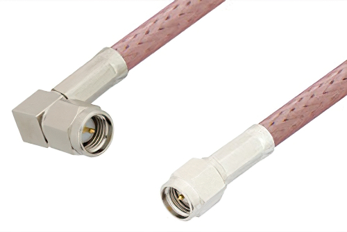 SMA Male to SMA Male Right Angle Cable Using RG142 Coax