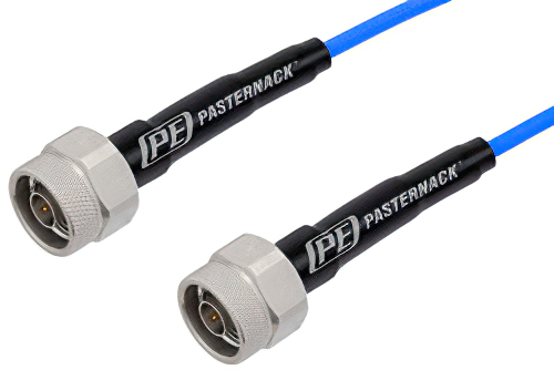 N Male to N Male Cable 120 Inch Length Using PE-P141 Coax with HeatShrink, LF Solder, RoHS