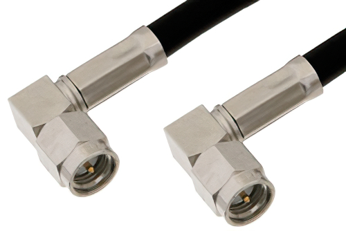 SMA Male Right Angle to SMA Male Right Angle Cable 36 Inch Length Using PE-C195 Coax