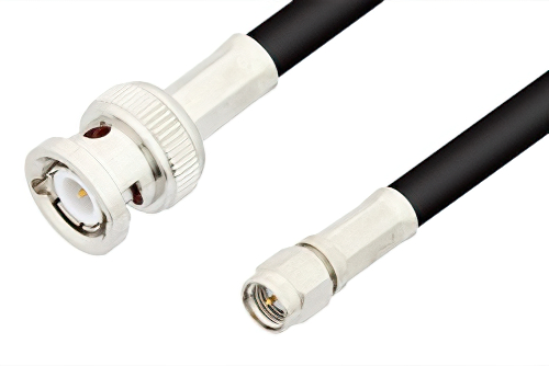 SMA Male to BNC Male Cable 12 Inch Length Using 75 Ohm RG59 Coax, RoHS