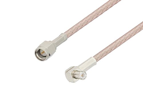 SMA Male to MCX Plug Right Angle Cable 12 Inch Length Using RG316-DS Coax , LF Solder