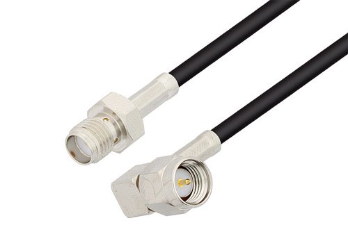 SMA Female to SMA Male Right Angle Cable Using RG174 Coax , LF Solder