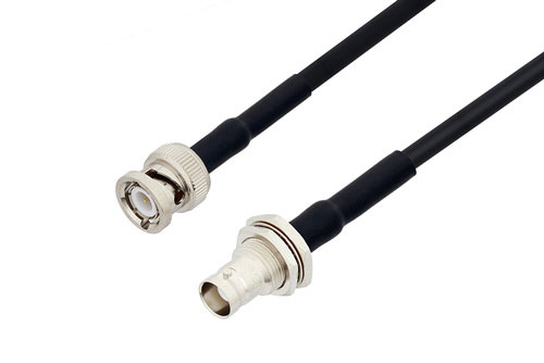 BNC Male to BNC Female Bulkhead Cable Using RG223 Coax with HeatShrink, LF Solder