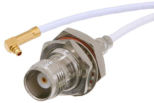 TNC Female Bulkhead to MMCX Plug Right Angle Cable 36 Inch Length Using RG188 Coax