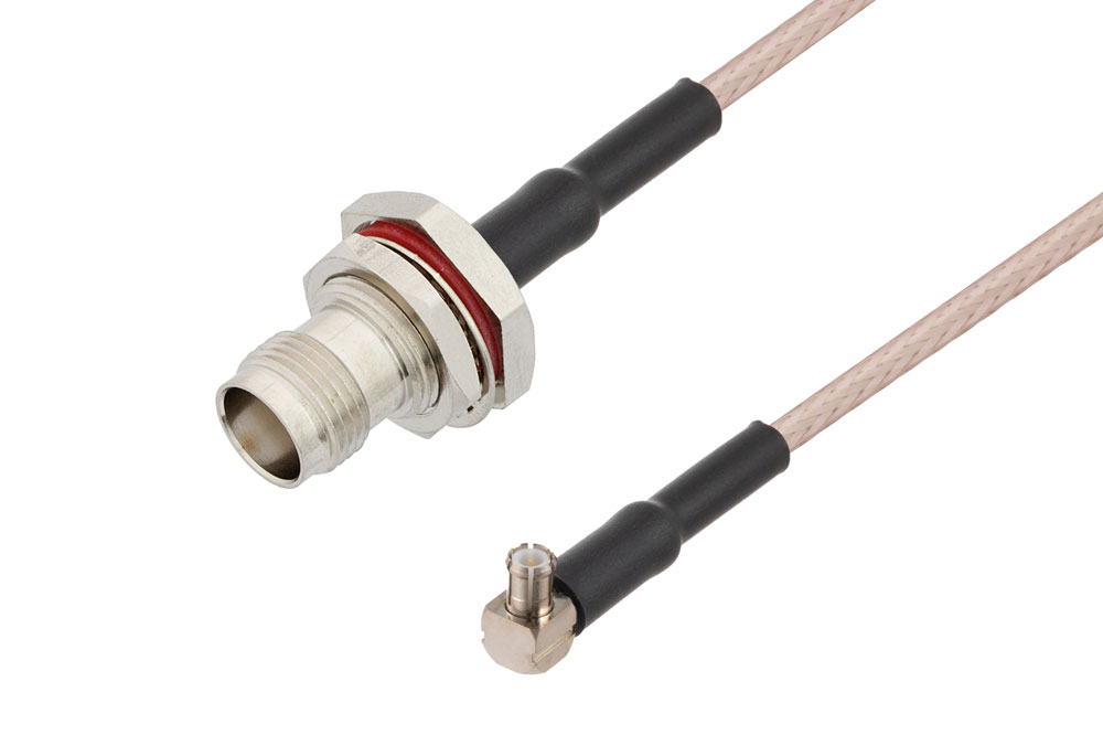 TNC Female Bulkhead to MCX Plug Right Angle Cable Using RG316-DS Coax with HeatShrink