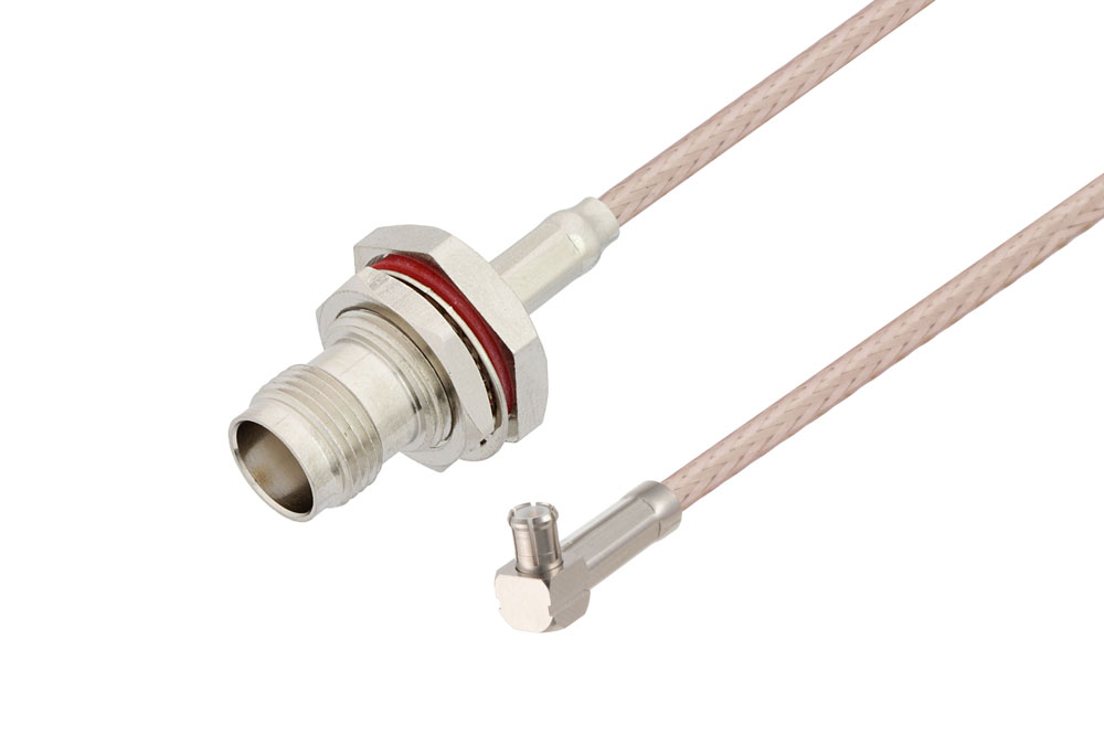 TNC Female Bulkhead to MCX Plug Right Angle Cable Using RG316-DS Coax , LF Solder
