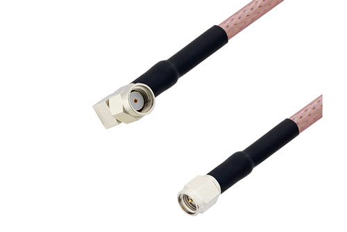 Reverse Polarity SMA Plug Right Angle to SMA Male Cable Using RG142 Coax with HeatShrink
