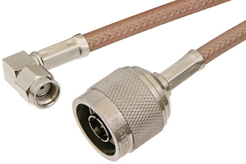 Reverse Polarity SMA Male Right Angle to N Male Cable 24 Inch Length Using RG400 Coax