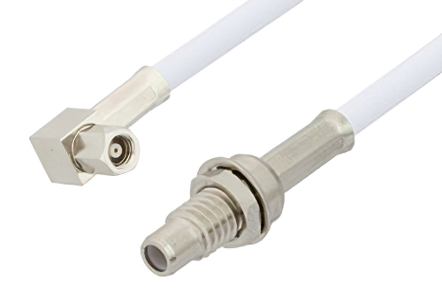 SMC Plug Right Angle to SMC Jack Bulkhead Cable 12 Inch Length Using RG188 Coax