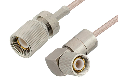 75 Ohm 1.6/5.6 Plug to 75 Ohm 1.6/5.6 Plug Right Angle Cable 12 Inch Length Using 75 Ohm RG179 Coax