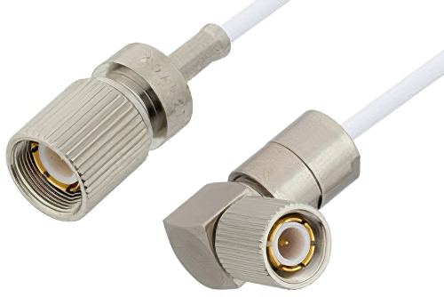 75 Ohm 1.6/5.6 Plug to 75 Ohm 1.6/5.6 Plug Right Angle Cable 24 Inch Length Using 75 Ohm RG187 Coax
