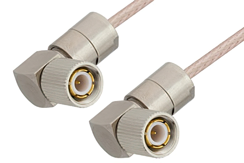 75 Ohm 1.6/5.6 Plug Right Angle to 75 Ohm 1.6/5.6 Plug Right Angle Cable 12 Inch Length Using 75 Ohm RG179 Coax