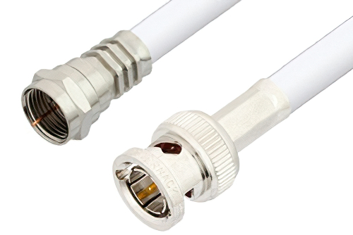 75 Ohm F Male to 75 Ohm BNC Male Cable 36 Inch Length Using 75 Ohm RG59-WHITE Coax
