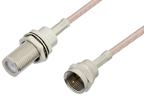 75 Ohm F Male to 75 Ohm F Female Bulkhead Cable 24 Inch Length Using 75 Ohm RG179 Coax