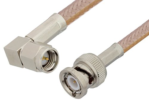 SMA Male Right Angle to BNC Male Cable 60 Inch Length Using RG400 Coax