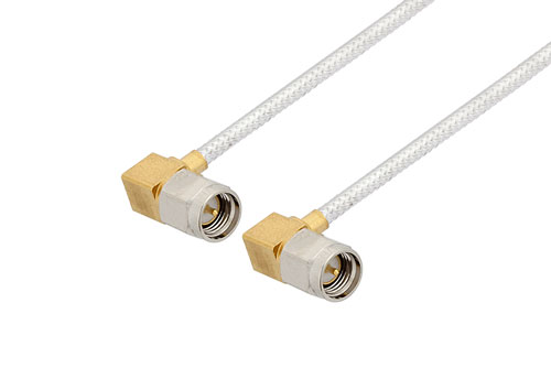 SMA Male Right Angle to SMA Male Right Angle Cable Using PE-SR405FL Coax with 180 Deg. Clock
