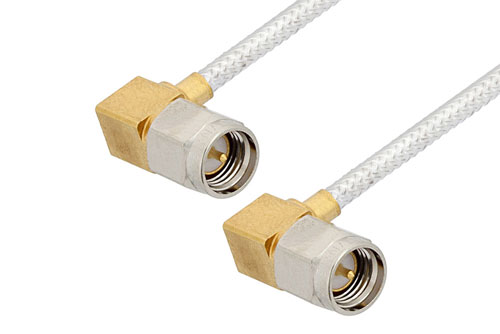 SMA Male Right Angle to SMA Male Right Angle Cable 12 Inch Length Using PE-SR405FL Coax with 270 Deg. Clock