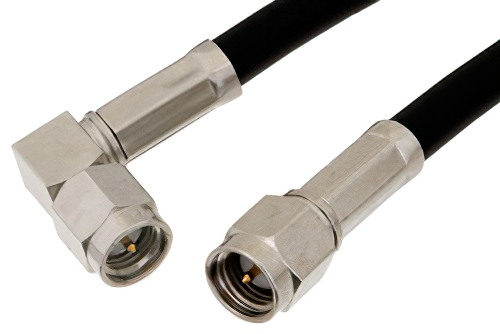 SMA Male to SMA Male Right Angle Cable 36 Inch Length Using PE-C195 Coax