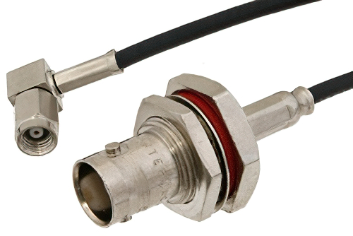 TNC Female Bulkhead to SMC Plug Right Angle Cable 24 Inch Length Using RG174 Coax