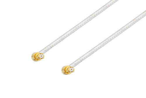 SMP Female Right Angle to SMP Female Right Angle Cable 6 Inch Length Using PE-SR405FL Coax with 90 Deg. Clock