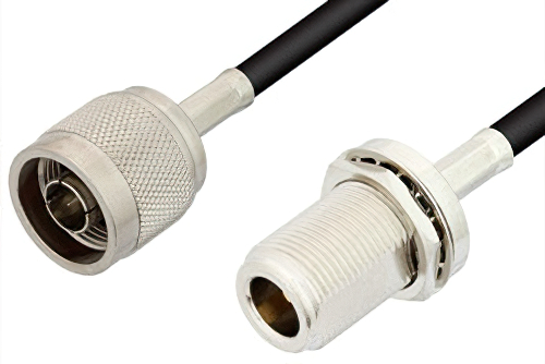 N Male to N Female Bulkhead Cable 12 Inch Length Using RG223 Coax