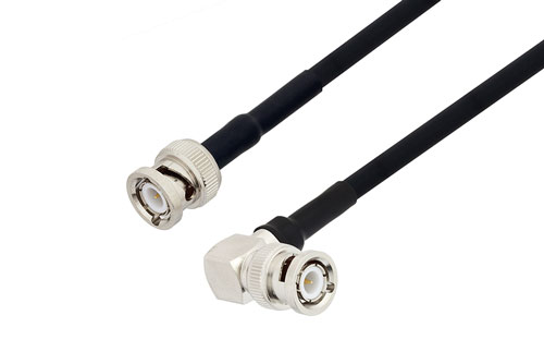 BNC Male to BNC Male Right Angle Cable Using RG223 Coax with HeatShrink