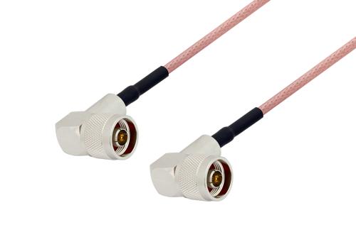 N Male Right Angle to N Male Right Angle Cable Using RG142 Coax with HeatShrink, LF Solder