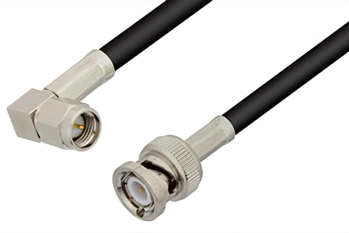 SMA Male Right Angle to BNC Male Cable 60 Inch Length Using RG223 Coax