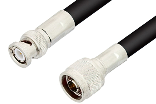 N Male to BNC Male Cable 12 Inch Length Using RG213 Coax, RoHS