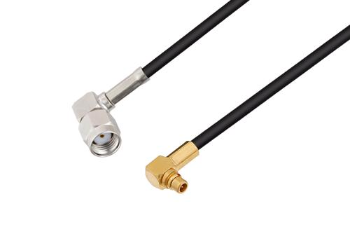 Reverse Polarity SMA Plug Right Angle to MMCX Plug Right Angle Cable 12 Inch Length Using RG174 Coax