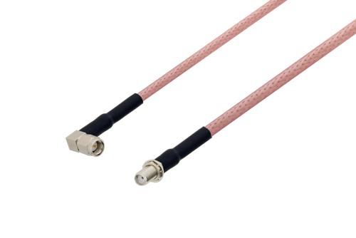 SMA Male Right Angle to SMA Female Bulkhead Cable Using RG142 Coax with HeatShrink