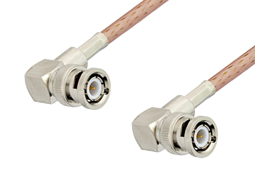 BNC Male Right Angle to BNC Male Right Angle Cable 24 Inch Length Using PE-P195 Coax