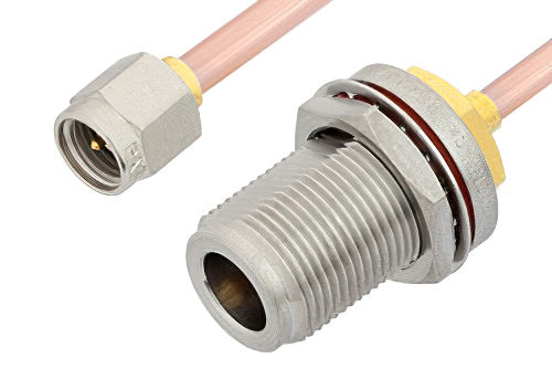 SMA Male to N Female Bulkhead Cable 18 Inch Length Using RG402 Coax
