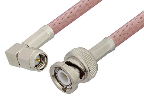 SMA Male Right Angle to BNC Male Cable 48 Inch Length Using RG142 Coax