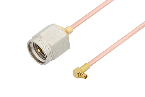 SMA Male to MMCX Plug Right Angle Cable Using PE-047SR Coax , LF Solder